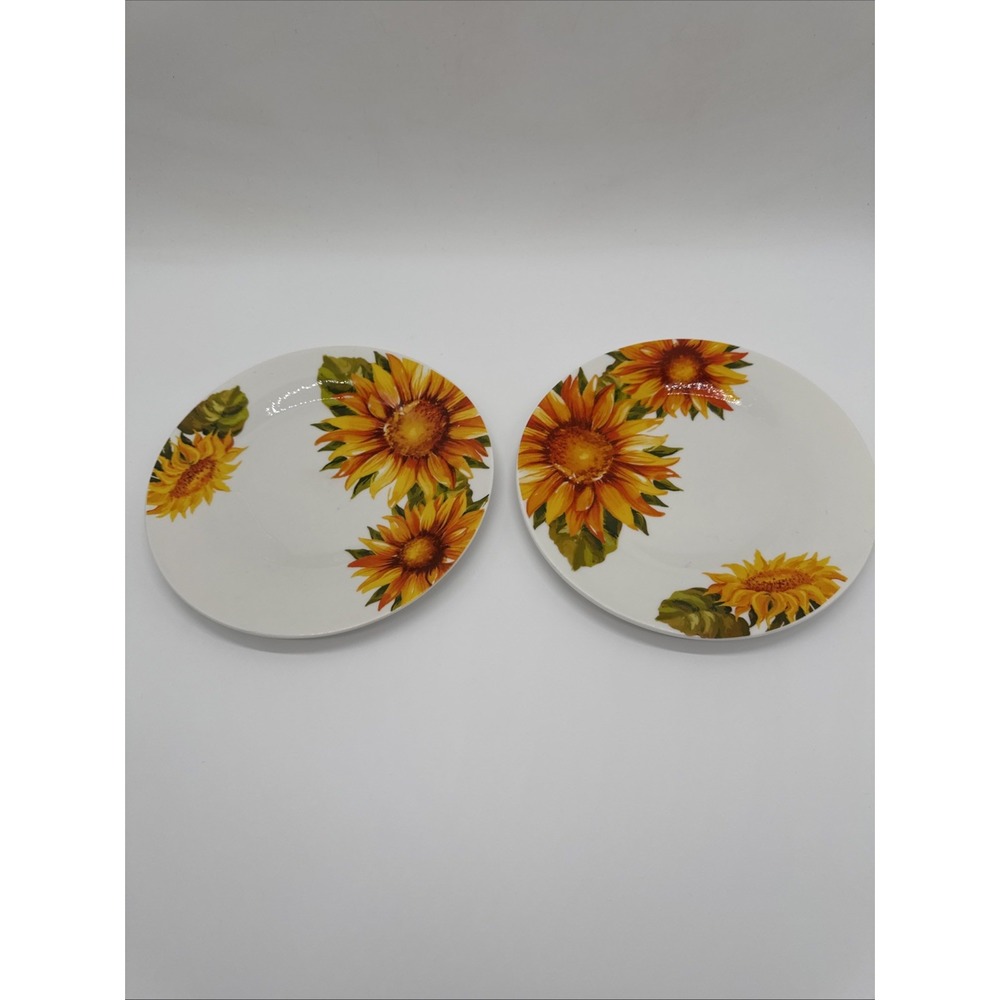 Royal Norfolk Sunflower Printed Stoneware Salad Plates 8" Set of 2